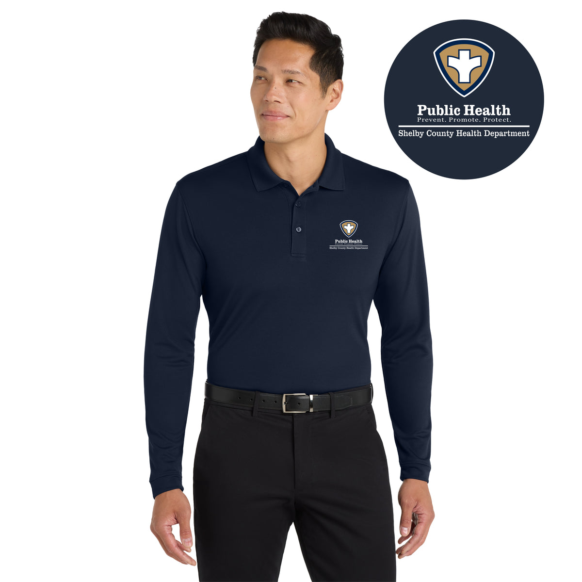 Shelby County Health Dept. | Men UV Micro-Mesh Long Sleeve Polo